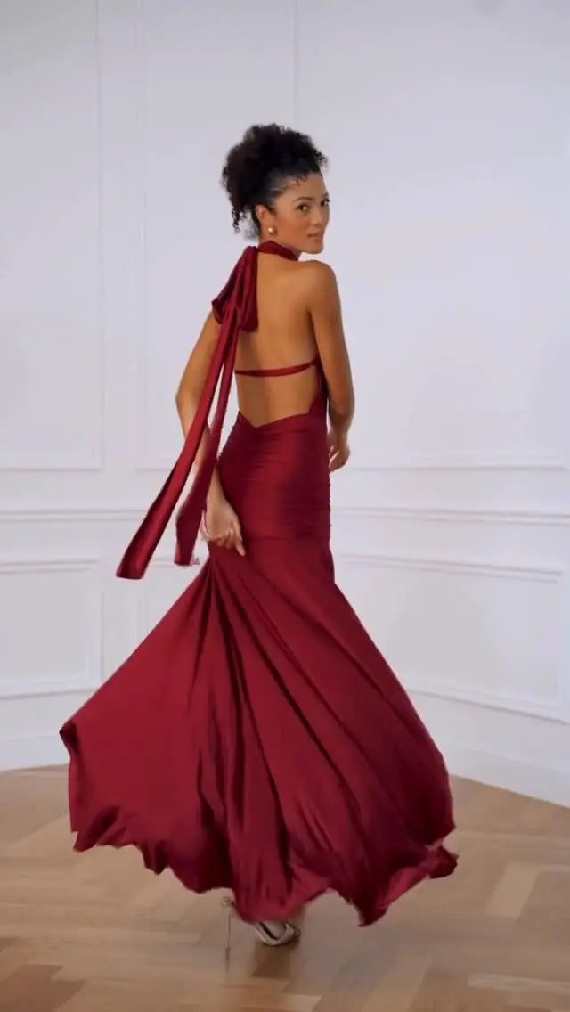 Sexy Sleeveless Halter Slim-Fit Front Slit Dress