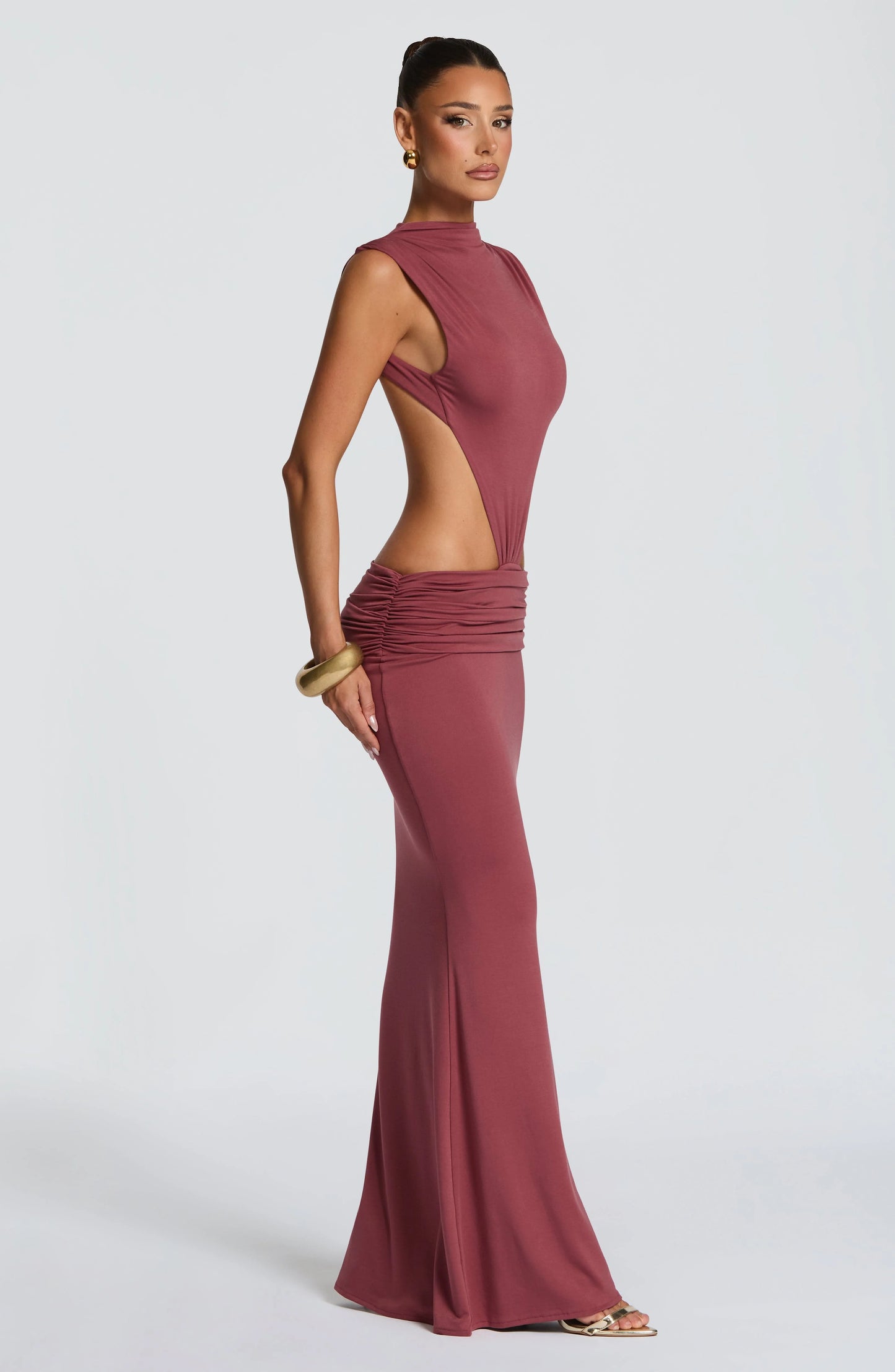 Sexy Front & Back Cutout Ruched Mermaid Maxi Dress