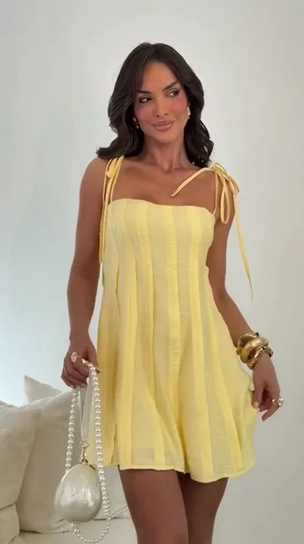Lemon Yellow Tie-Strap Mini Dress - Playful Girly Summer Dress