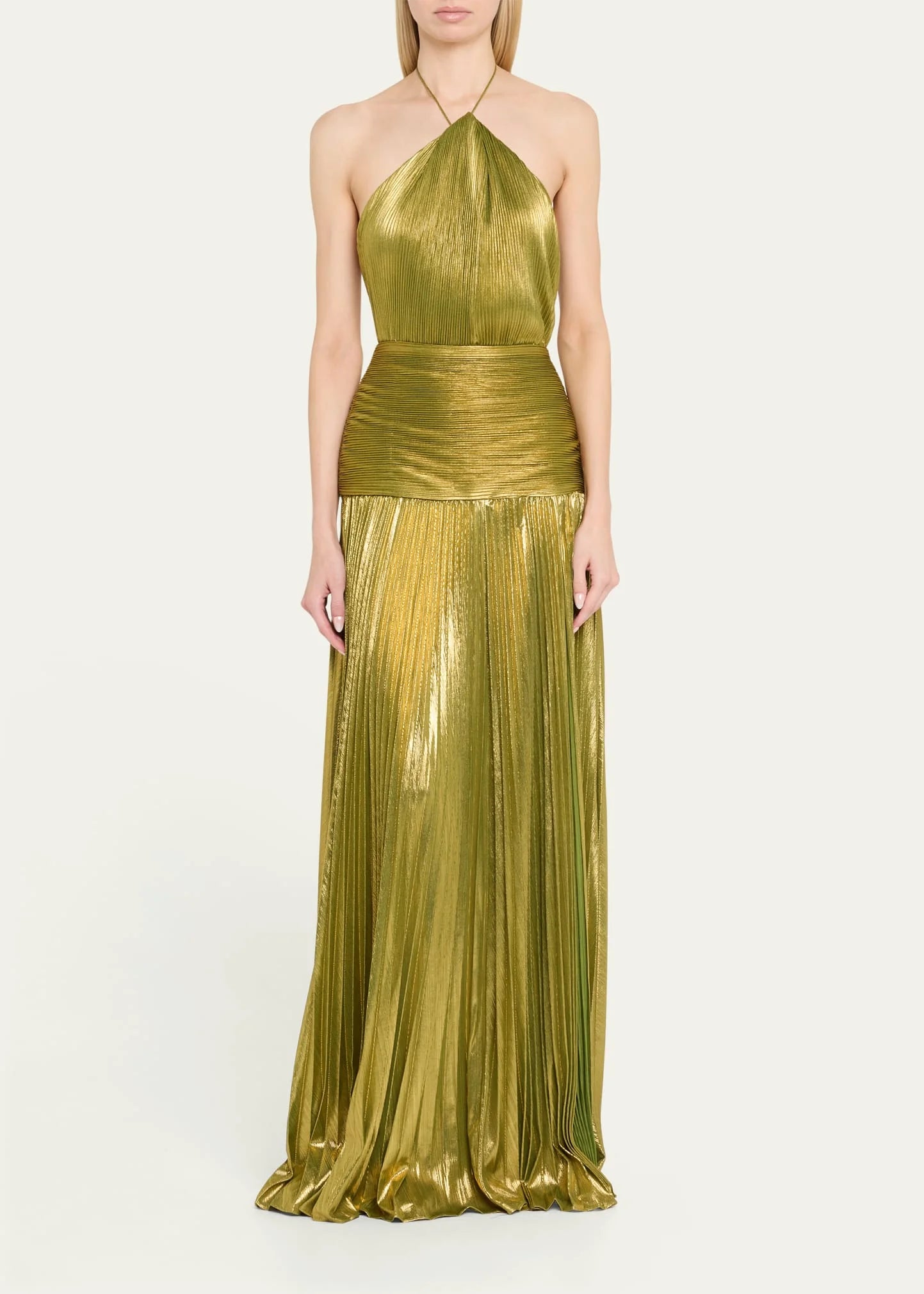 Gold Luxury Gown - Halter Backless Pleated Evening Dress