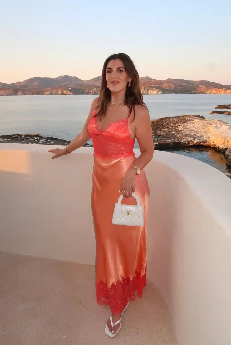 Sexy Strappy Low-Cut Lace Stitching Dress