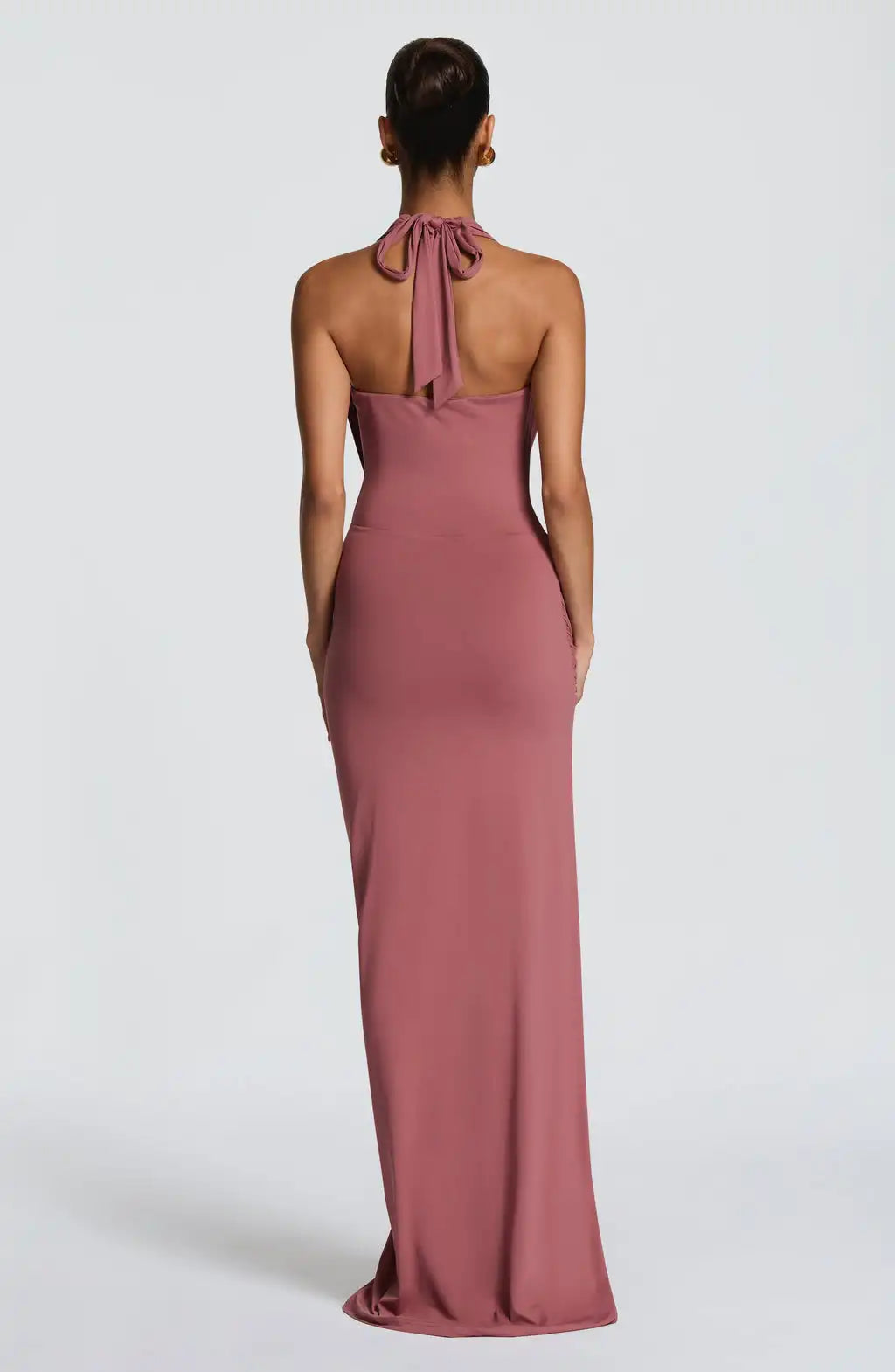 Sexy Halter Cowl Neck Ruched High-Slit Floor-Length Maxi Dress