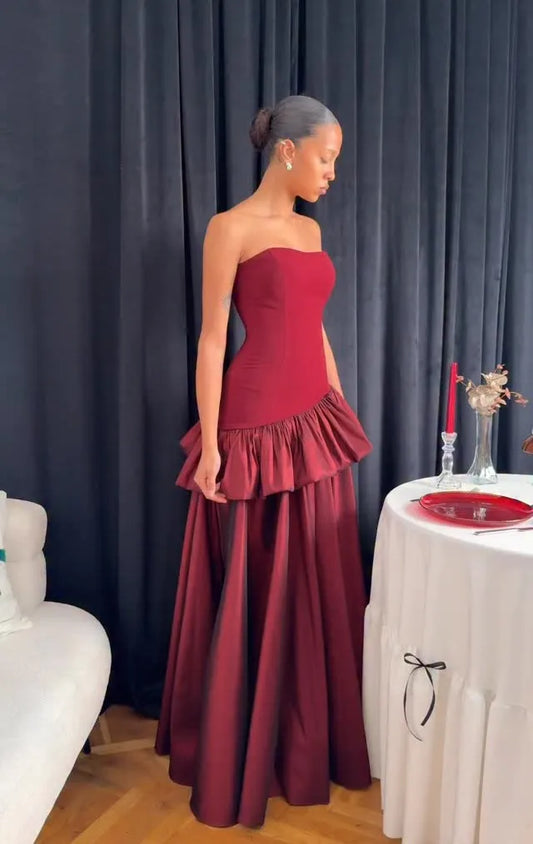 Sexy Tube Top Patchwork Ruffled Dress