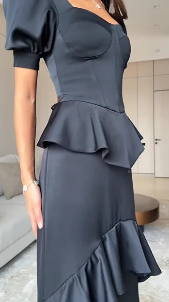 Square Neck Puff Sleeve Mermaid Dress