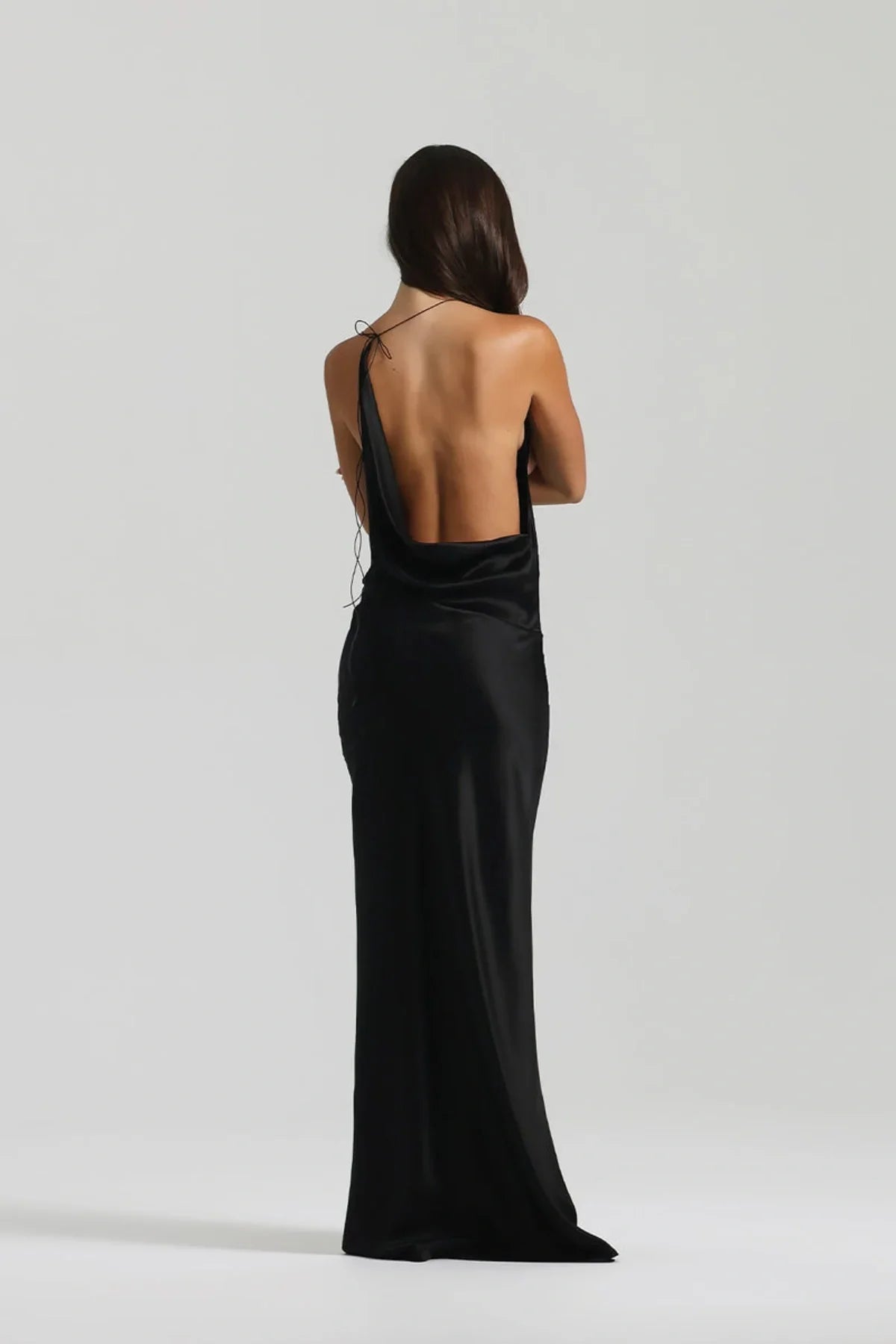Sexy Sleeveless Deep V Halter Solid Color Evening Dress