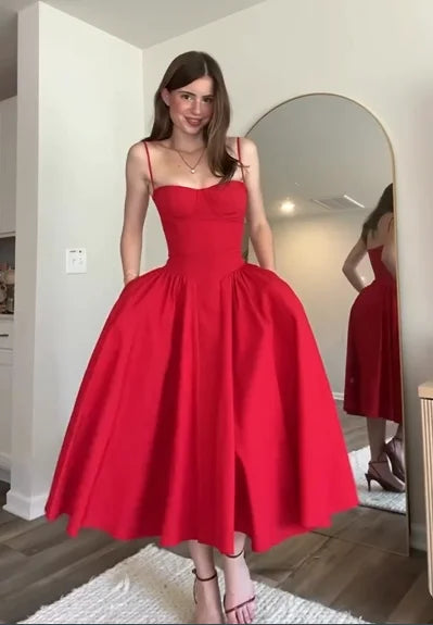 Sexy Sling Waist-Controlled Large Hem Solid Color Dress