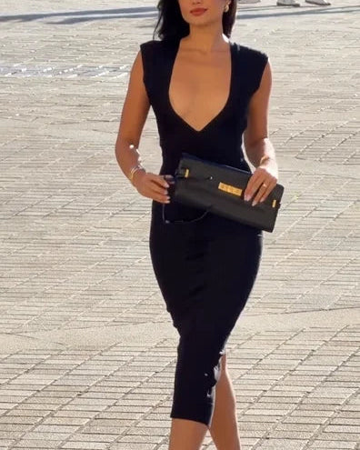 Sexy Sleeveless Ultra Low Bosom Slim-Fit Midi Dress