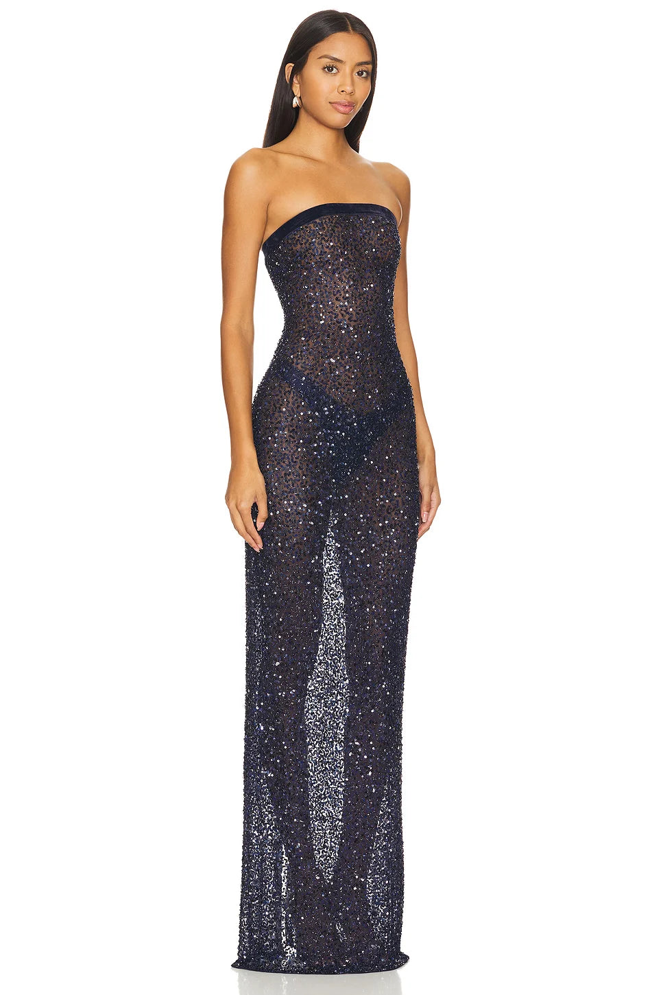 Sexy Glitter Chest Wrap See-through Dress