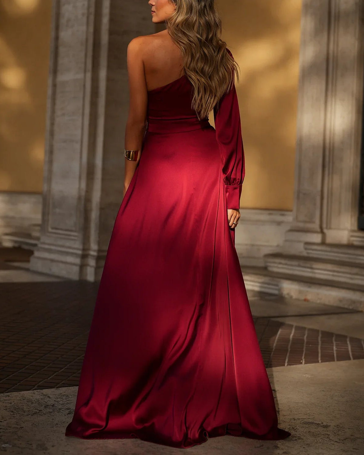 Sexy One-Shoulder Waist Slit Solid Color Maxi Dress