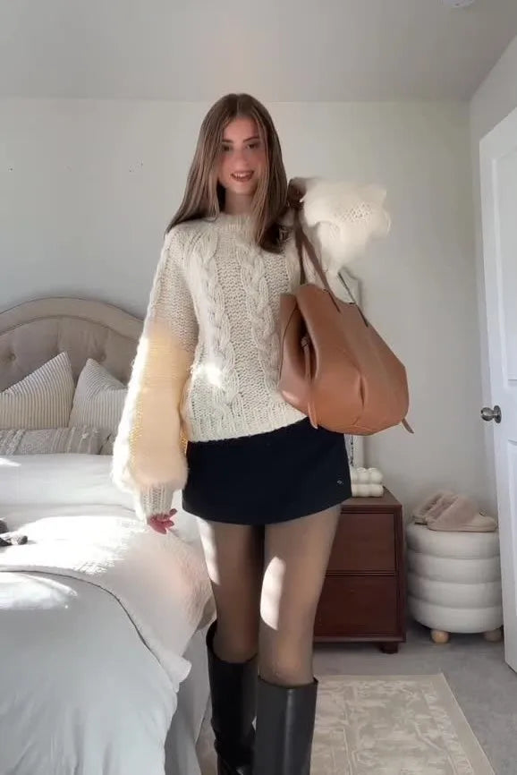 Temperament Pure Color Wide Sleeve Pullover Sweater