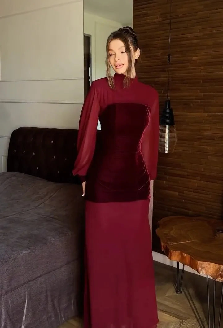 Sexy Chiffon Half Turtleneck Solid Color Dress