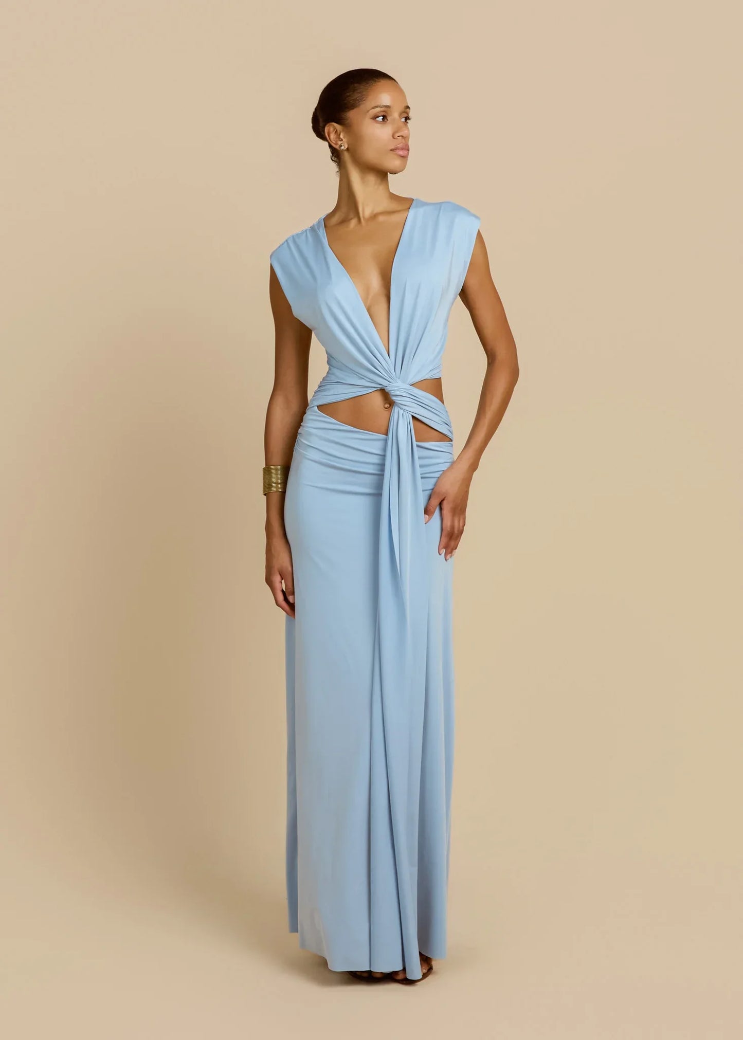 Sexy Deep V Navel Solid Color Dress