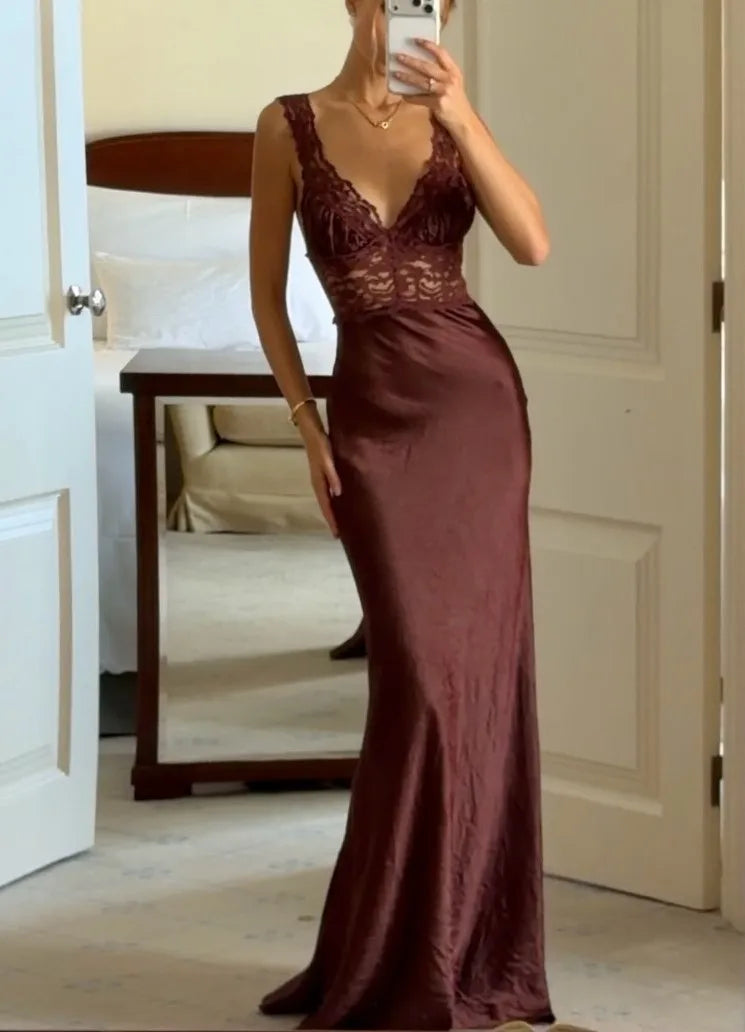 Sexy Deep V Lace Stitching Dress