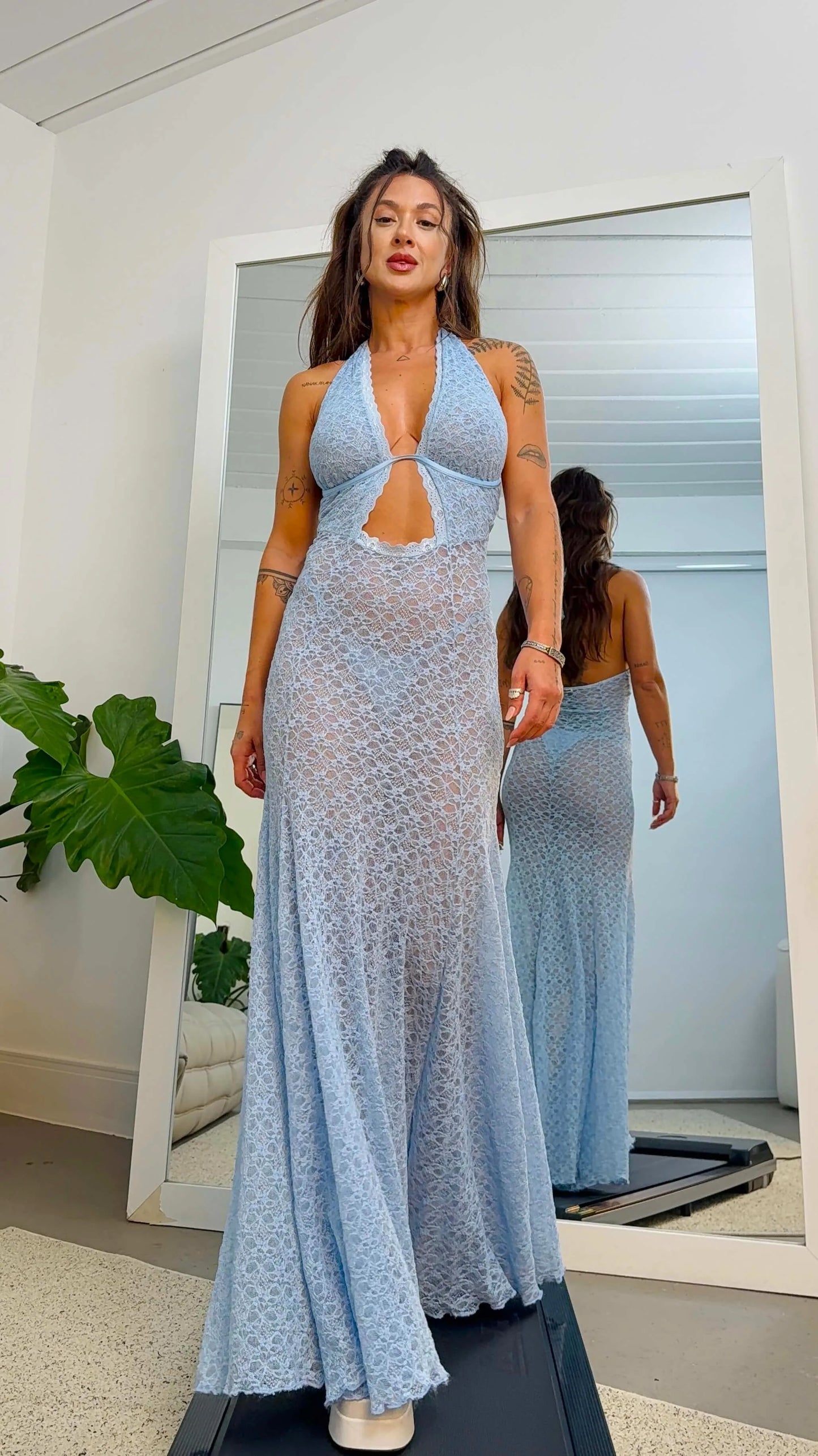 Sexy Halter Lace Sheer Evening Gown