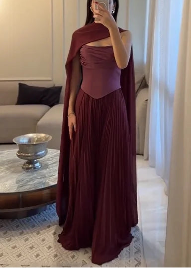 Sexy Temperament Shawl Tube Top Stitching Ruffle Maxi Dress