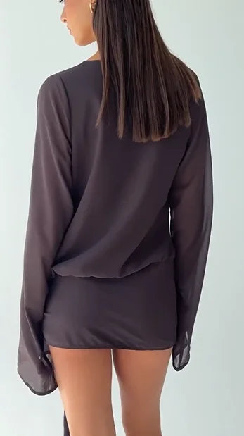 Casual Long Sleeve Low-Cut Lace up Mini Skirt