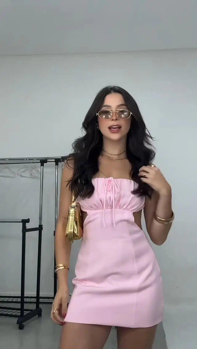 Sweet Style Pink Cutout Tie Cami Mini Dress