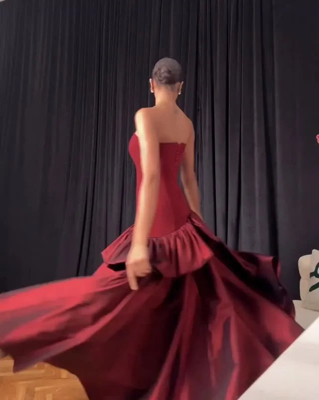 Sexy Tube Top Patchwork Ruffled Dress