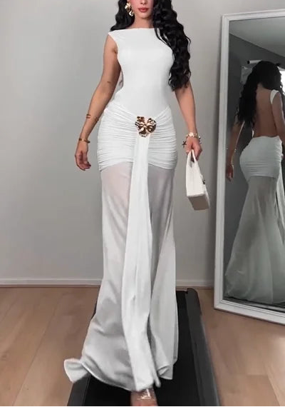 Sexy Sleeveless Slim Solid Color Backless Maxi Dress