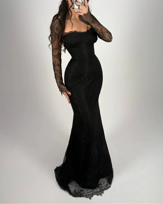 Sexy Lace U-Neck Slim Fit Elegant Maxi Dress