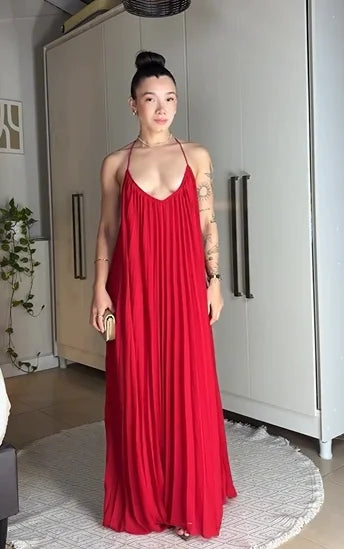 Sexy Deep V Loose Solid Color Dress