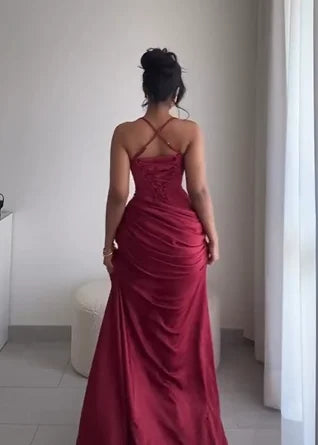 Sexy Sleeveless Waist Solid Color Dress