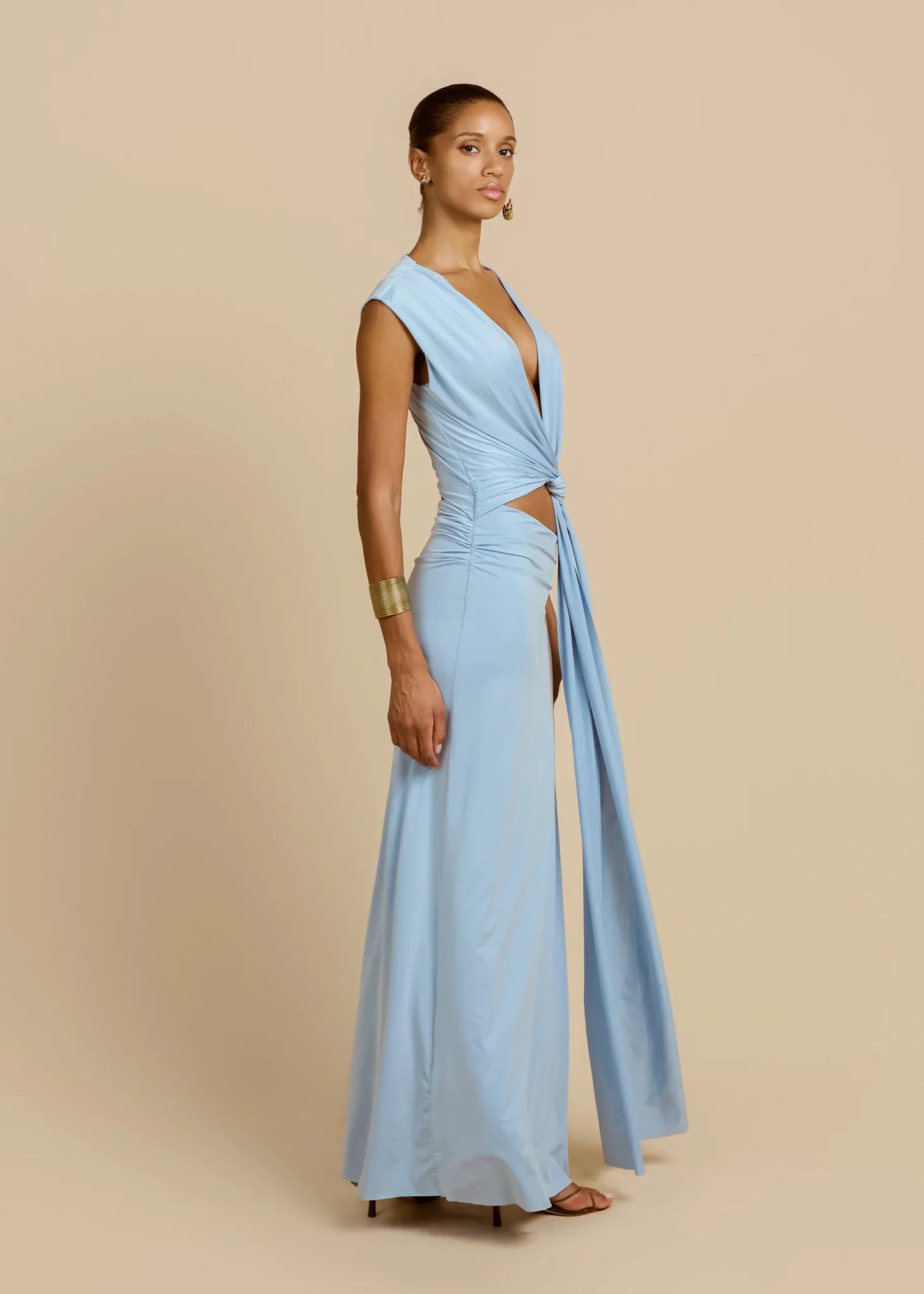 Sexy Deep V Navel Solid Color Dress