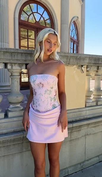 Heavy Embroidery Sequin Strapless Mini Dress