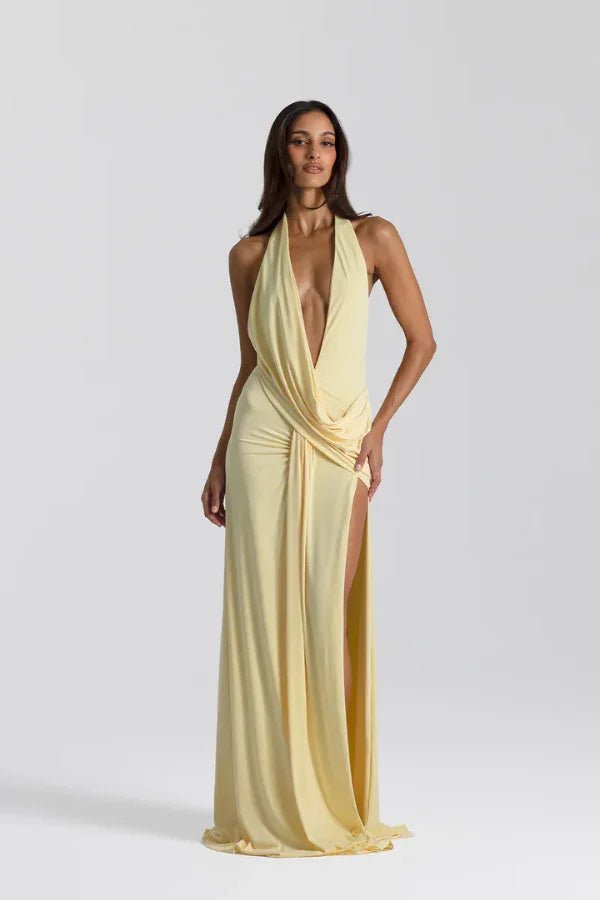 Sexy Halter Deep V High Slit Holy Dress