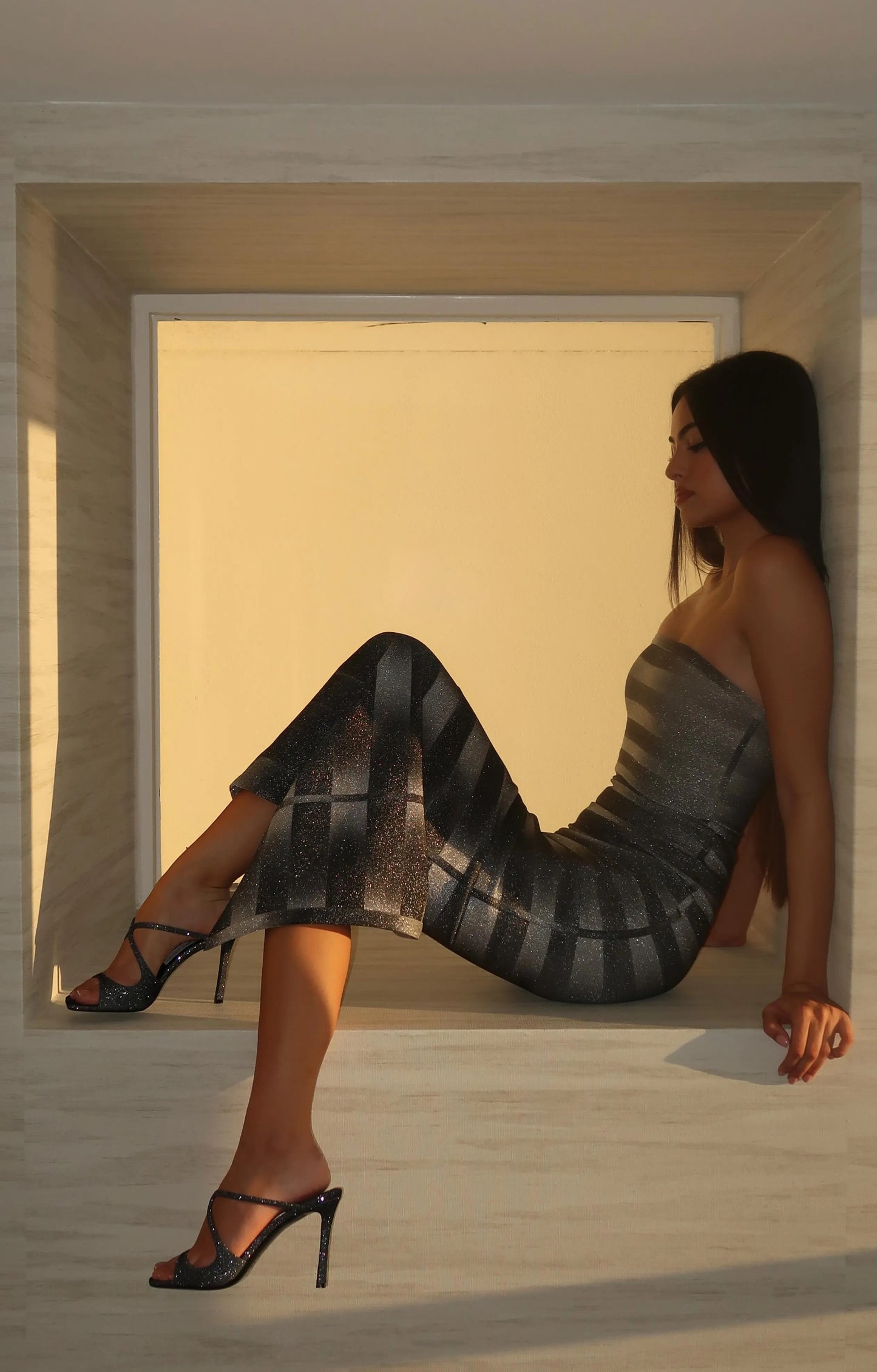 Shiny Striped Sheath Slim Dress