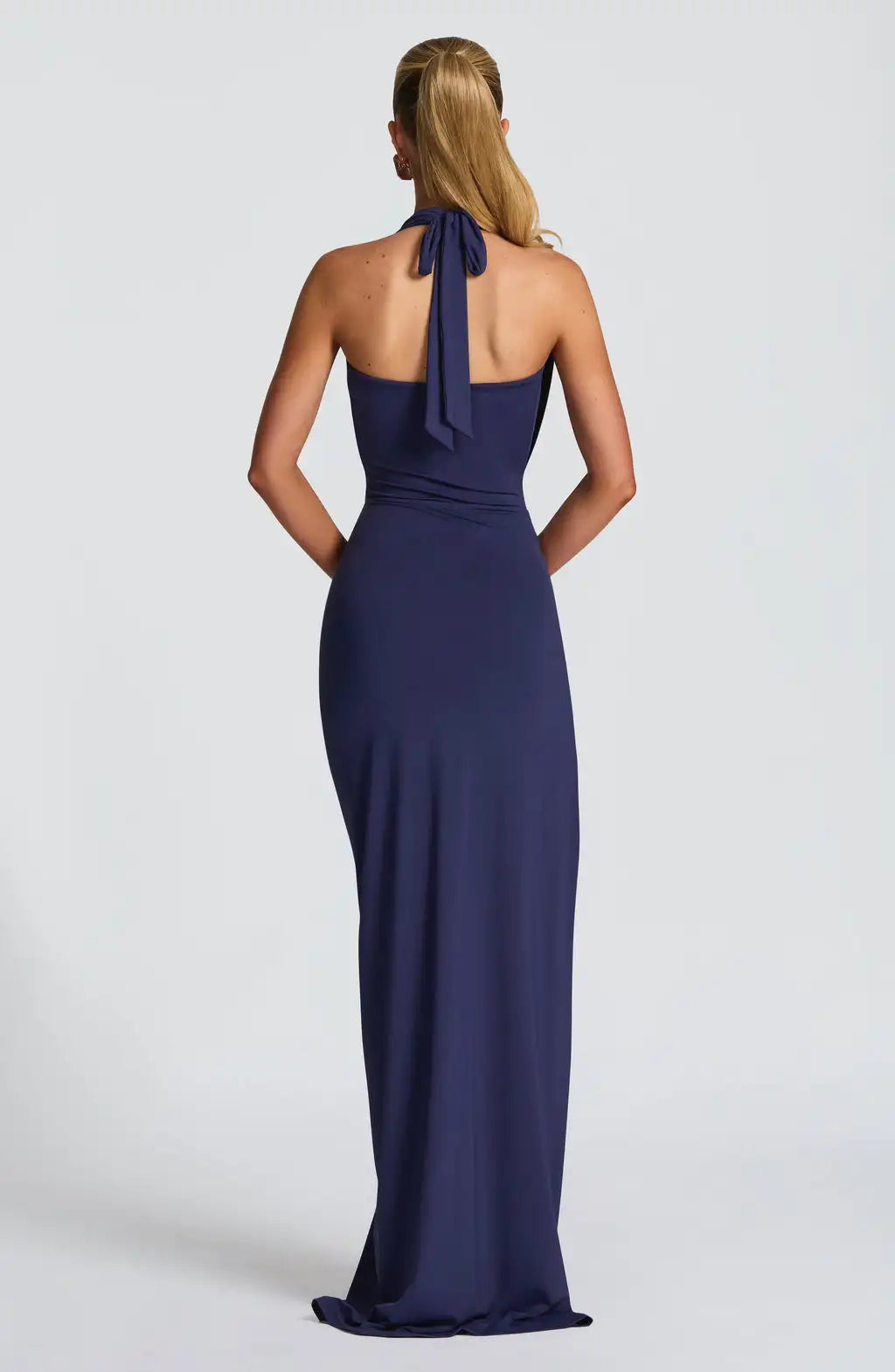 Sexy Halter Cowl Neck Ruched High-Slit Floor-Length Maxi Dress