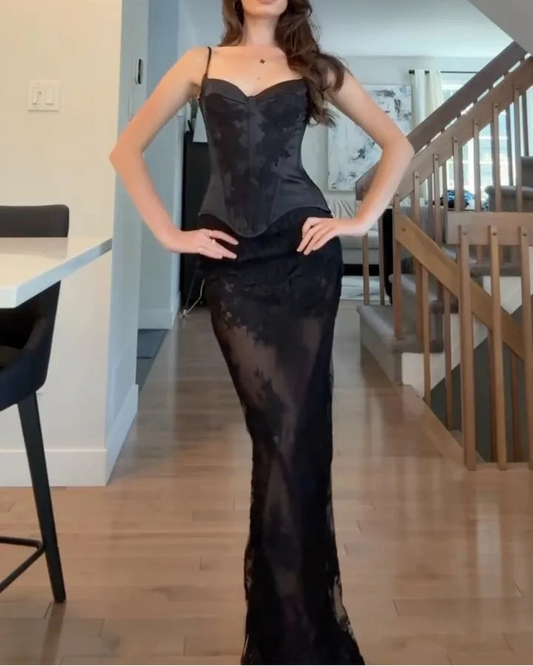 Sexy Strap Stitching Elegant Lace Maxi Dress