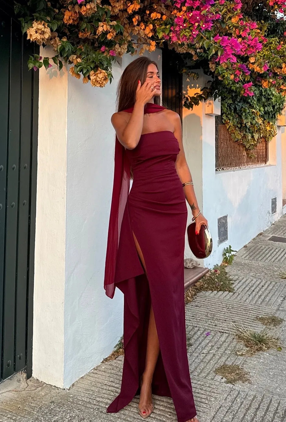 Sexy Sleeveless Tube Top High Slit Scarf Skirt