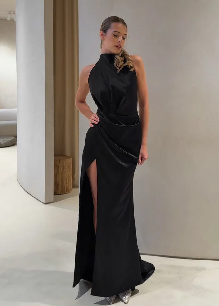 Sexy Sleeveless Halter High Slit Dress