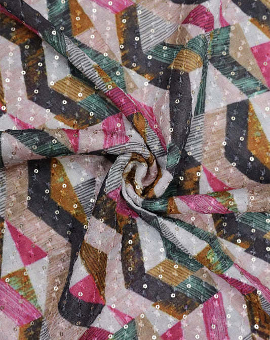 MULTICOLOR CHINON CHIFFON FABRIC WITH SEQUINS EMBROIDERY