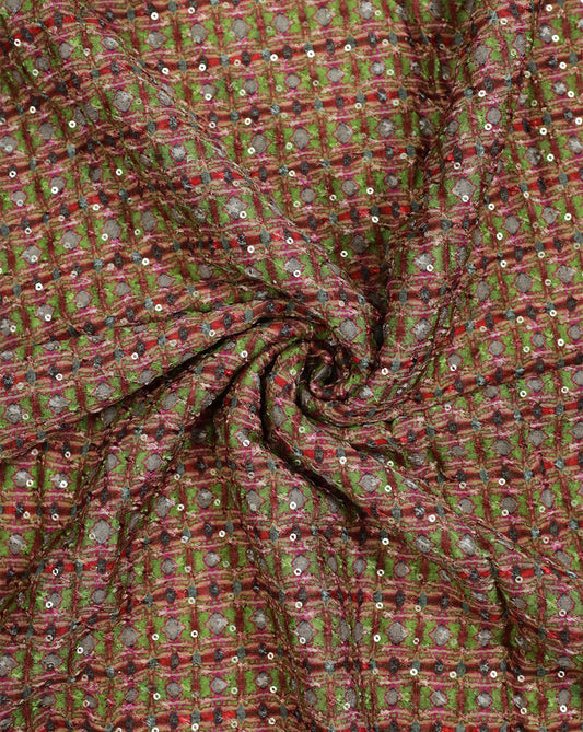 MULTICOLOR CHINON CHIFFON FABRIC WITH SEQUINS EMBROIDERY
