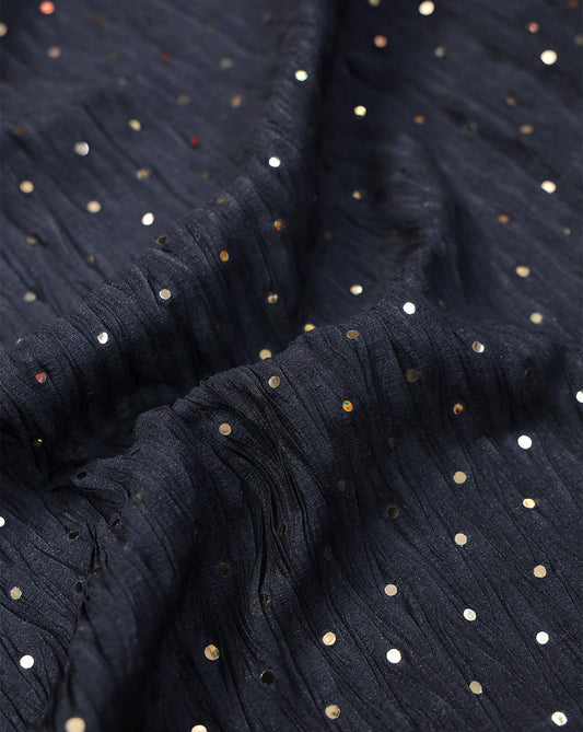 BLACK POLYESTER CREPE SEQUINS FABRIC