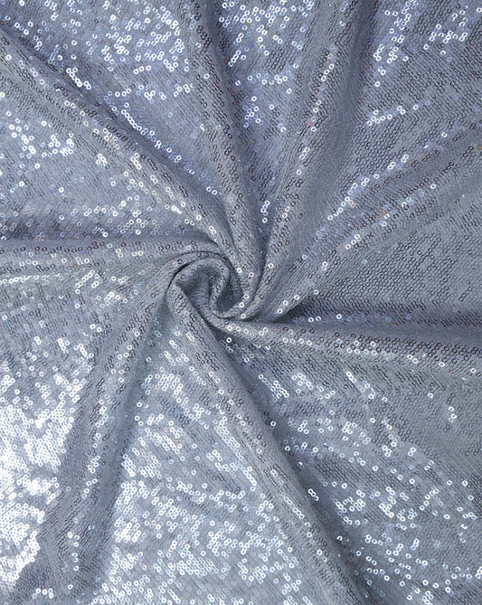 SILVER VISCOSE GEORGETTE SEQUINS EMBROIDERY FABRIC