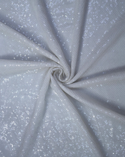 WHITE VISCOSE GEORGETTE SEQUINS EMBROIDERY FABRIC