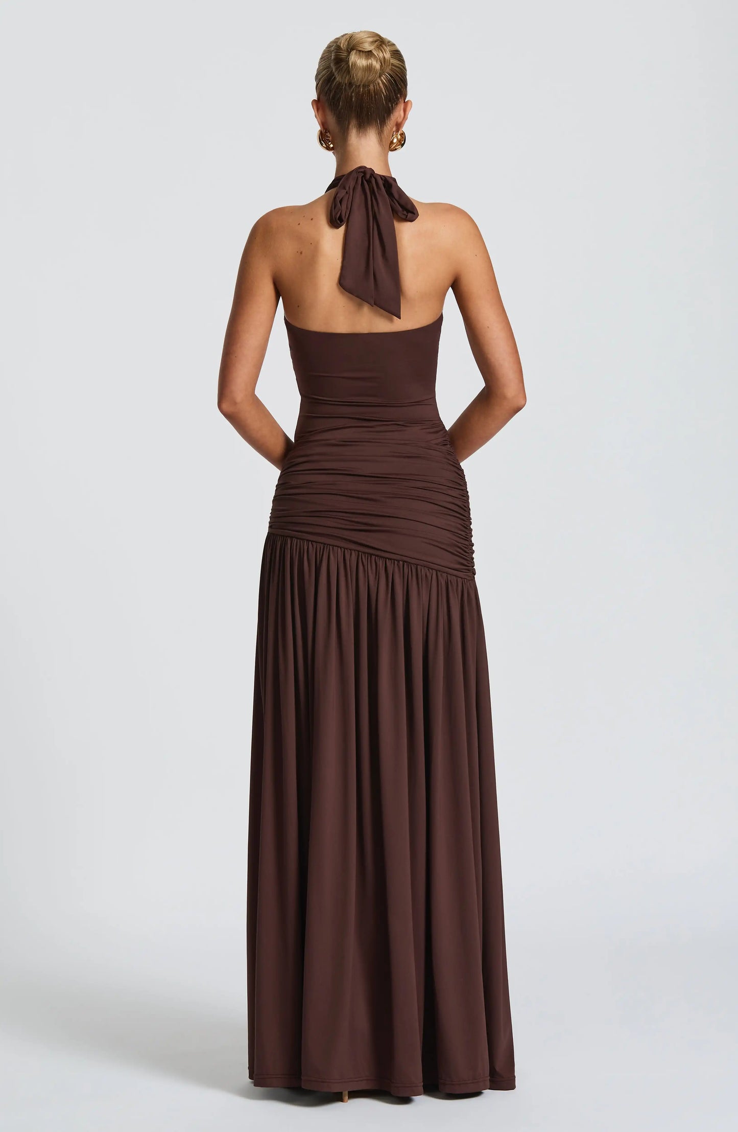 Sexy Halter Metallic Floral Accent High-Slit Floor-Length Maxi Dress