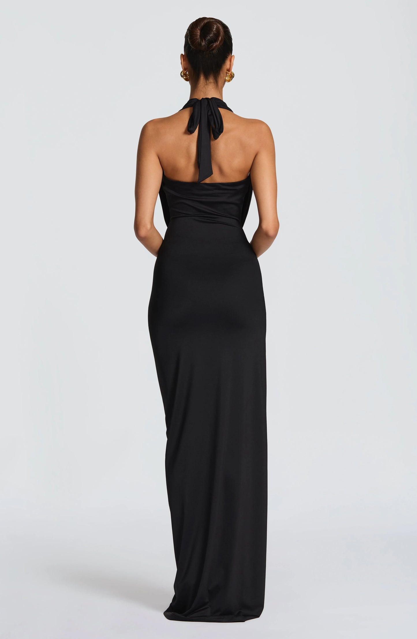Sexy Halter Cowl Neck Ruched High-Slit Floor-Length Maxi Dress