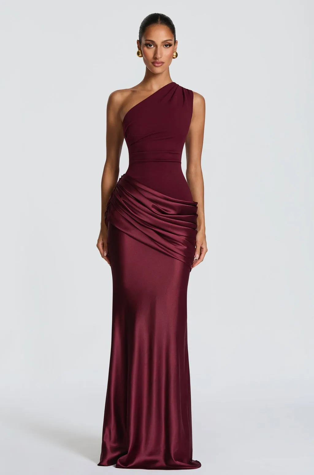 One-Shoulder Ruched Satin Mermaid Gown