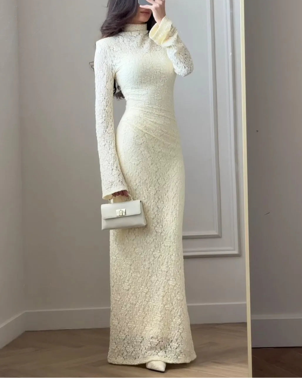 Sexy Elegant Long Sleeve Pullover Lace Slim Maxi Dress