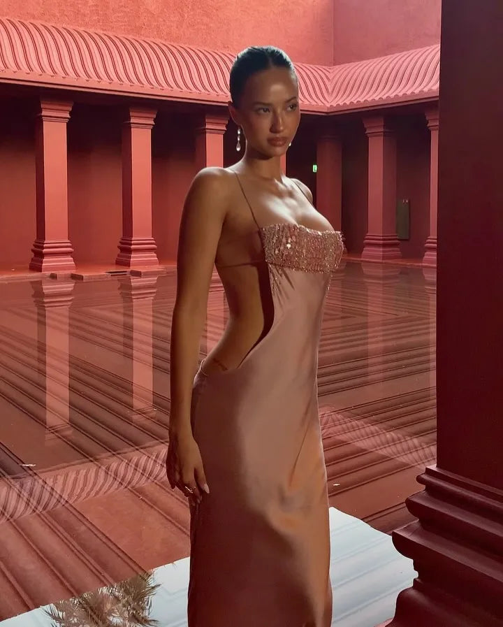 Sexy Sling Rhinestone Bandeau Slim-Fit Dress