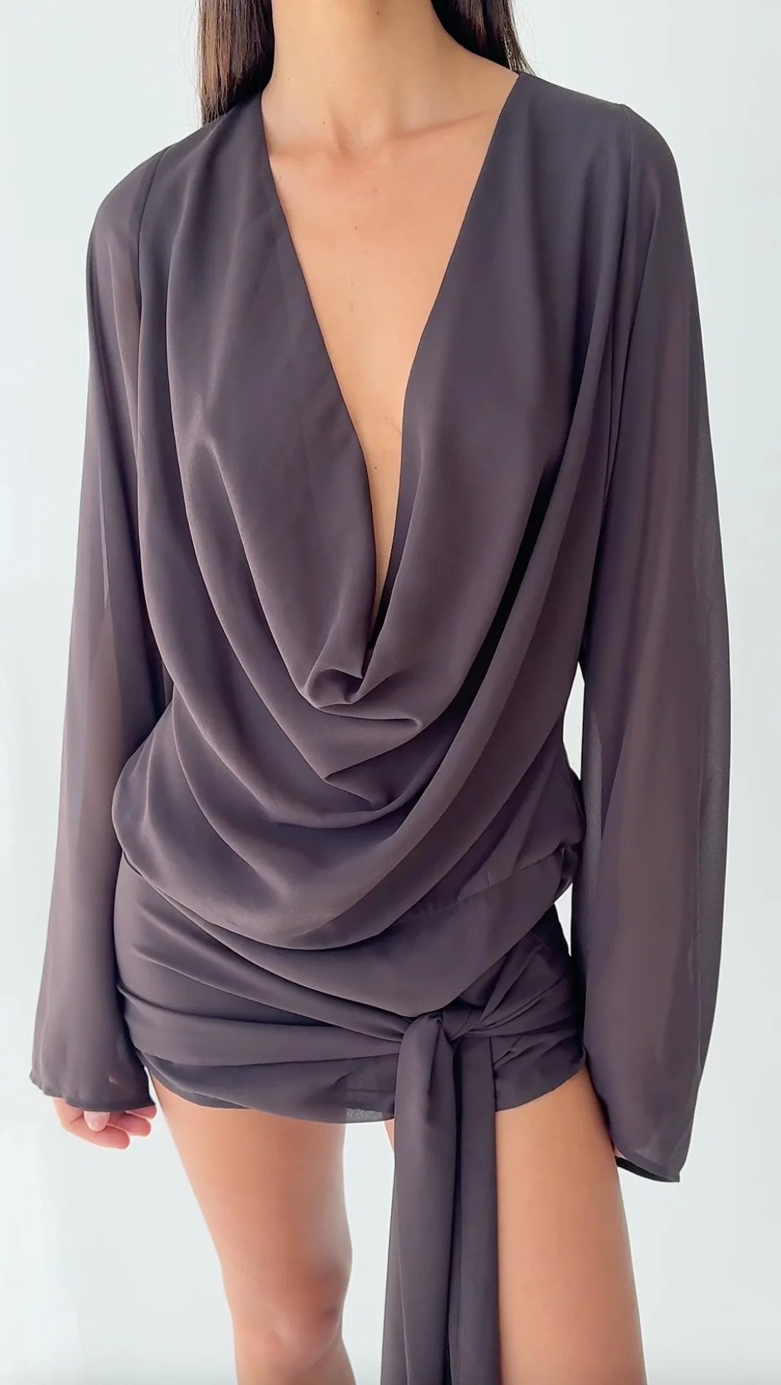 Casual Long Sleeve Low-Cut Lace up Mini Skirt