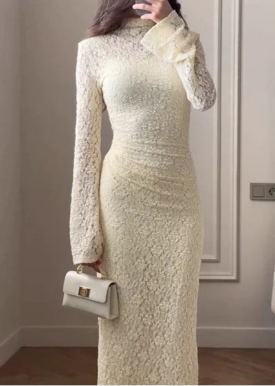 Sexy Elegant Long Sleeve Pullover Lace Slim Maxi Dress