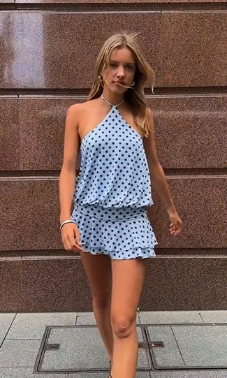Sexy Halter Polka Dot Backless Mini Skirt