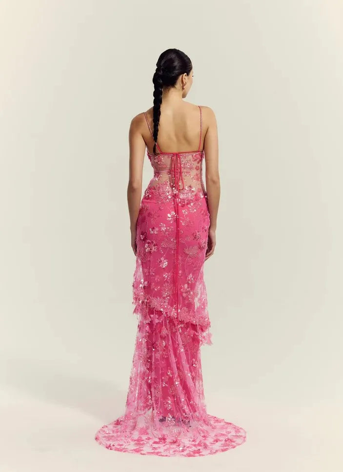 Sexy Sequined Suspender See-through Dress