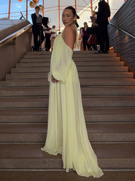 Halter Open-Back Sheer Chiffon Maxi Dress