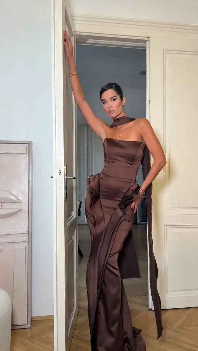 Sexy Sleeveless off-Neck Slim-Fit Solid Color Dress